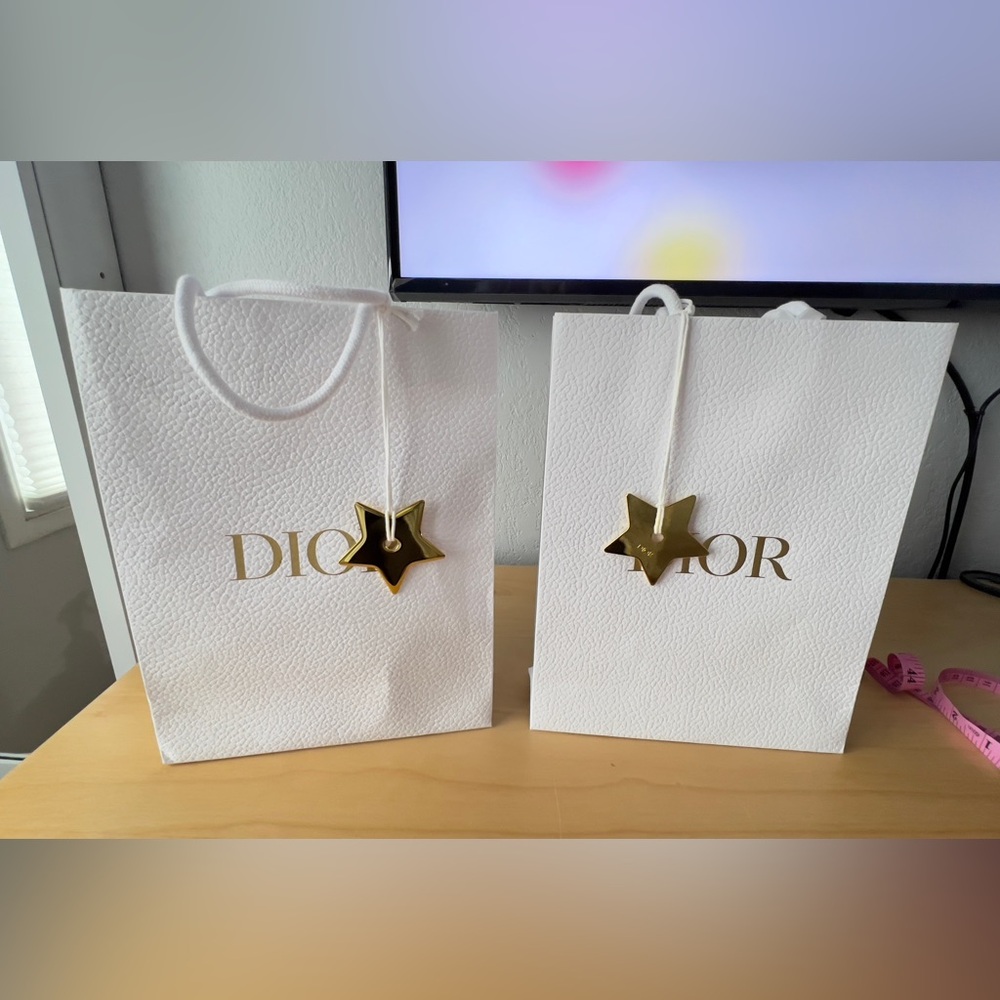 (2)Dior White Hopping Bags with Gold Star Accent